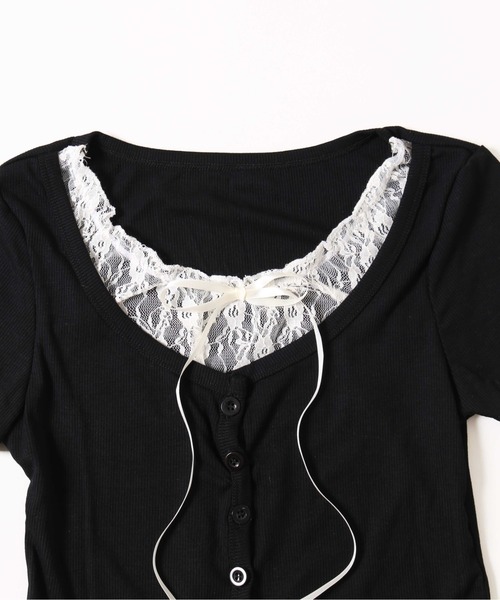 PHILLY（フィリー）の「【PHILLY】レースレイヤードフェイクカーディガン（カーディガン/ボレロ・レディース・グレー/ブラック/ピンク・FREE）」の22枚目の写真