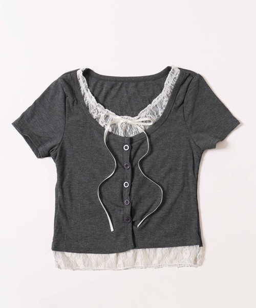 PHILLY（フィリー）の「【PHILLY】レースレイヤードフェイクカーディガン（カーディガン/ボレロ・レディース・グレー/ブラック/ピンク・FREE）」の20枚目の写真