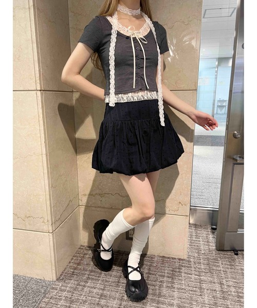 PHILLY（フィリー）の「【PHILLY】レースレイヤードフェイクカーディガン（カーディガン/ボレロ・レディース・グレー/ブラック/ピンク・FREE）」の12枚目の写真