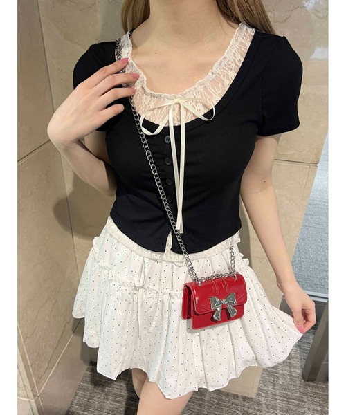 PHILLY（フィリー）の「【PHILLY】レースレイヤードフェイクカーディガン（カーディガン/ボレロ・レディース・グレー/ブラック/ピンク・FREE）」の4枚目の写真