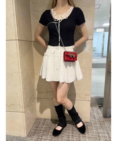 PHILLY（フィリー）の「【PHILLY】レースレイヤードフェイクカーディガン（カーディガン/ボレロ・レディース・グレー/ブラック/ピンク・FREE）」の7枚目の写真