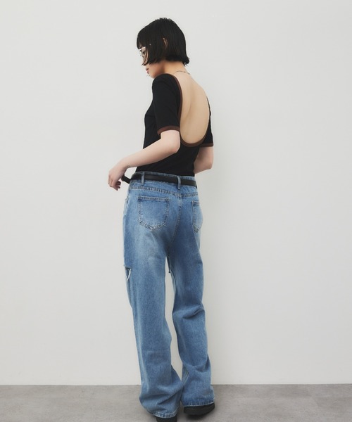 HANNE(アン)の「スラッシュボーイズデニム(デニムパンツ・レディース・ブルー・FREE)」の5枚目の写真