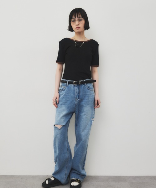 HANNE(アン)の「スラッシュボーイズデニム(デニムパンツ・レディース・ブルー・FREE)」の4枚目の写真