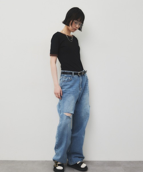 HANNE(アン)の「スラッシュボーイズデニム(デニムパンツ・レディース・ブルー・FREE)」の6枚目の写真