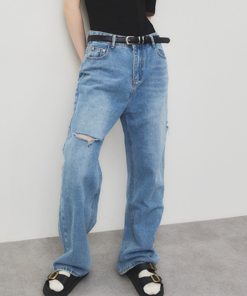 HANNE(アン)の「スラッシュボーイズデニム(デニムパンツ・レディース・ブルー・FREE)」の2枚目の写真