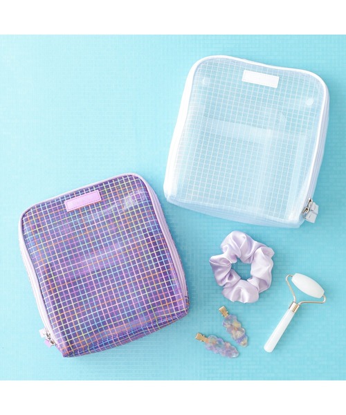 Francfranc（フランフラン）の「メッシュ ツールスタンドポーチ ライトブルー　自立・縦型・化粧・メイクポーチ・旅行（ポーチ・レディース・ライトブルー・FREE）」の2枚目の写真