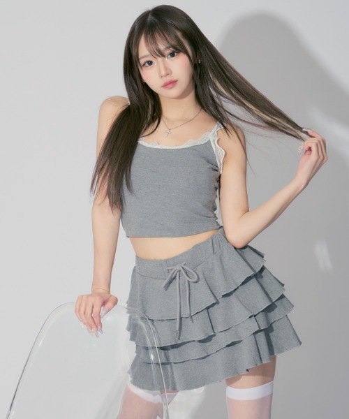 ★AMES-WORLDWIDE★FRILL MINI SKIRT GREY★正規品/韓国直送料込 セール】【Chikashitsu + OaKS】sweat frill mini skirt