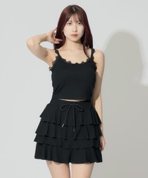 【2点セット】Frilled Cami & Tiered Mini Skirt / フリルキャミソール&ティアードミニスカート セットアップ
