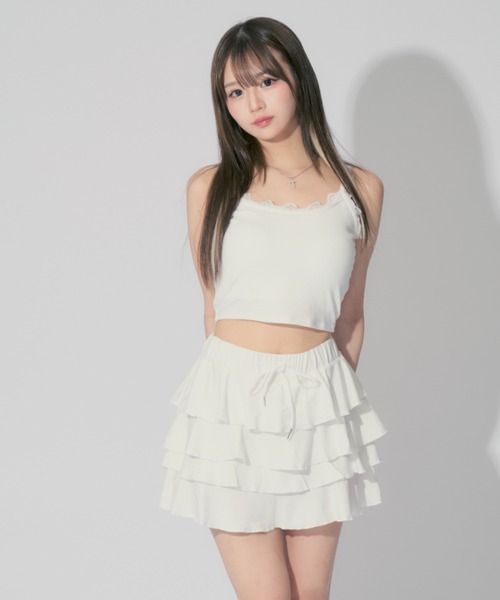 キャミソール 「2点セット」Frilled Cami ＆ Tiered Mini Skirt / フリルキャミソール＆ティアードミニスカート セットア 2点セット】Frilled Cami & Tiered Mini Skirt / フリル
