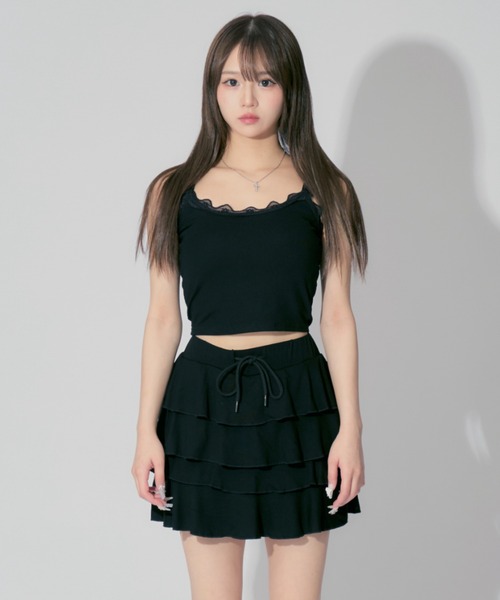 キャミソール 「2点セット」Frilled Cami ＆ Tiered Mini Skirt / フリルキャミソール＆ティアードミニスカート セットア 2点セット】Frilled Cami & Tiered Mini Skirt / フリル