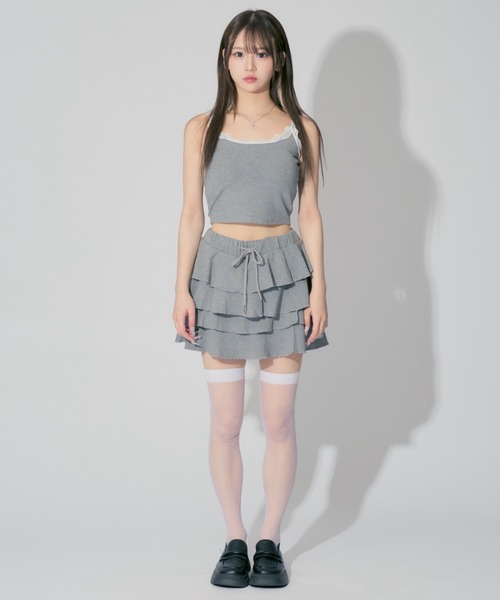 キャミソール 「2点セット」Frilled Cami ＆ Tiered Mini Skirt / フリルキャミソール＆ティアードミニスカート セットア 2点セット】Frilled Cami & Tiered Mini Skirt / フリル