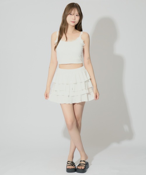 2点セット】Frilled Cami & Tiered Mini Skirt / フリル