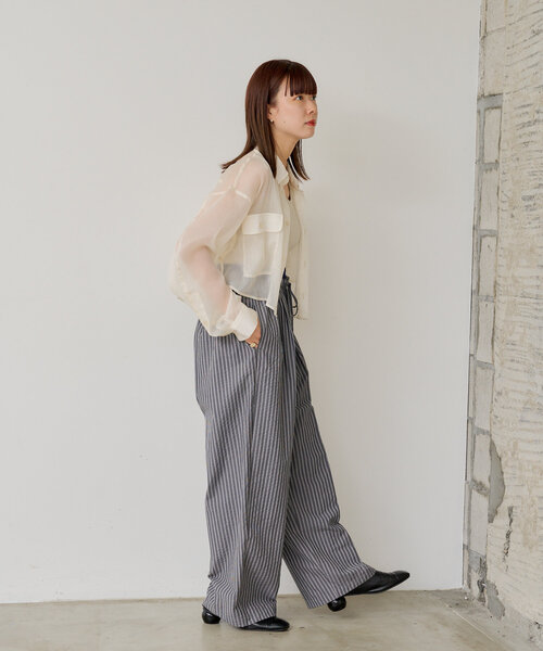 WHIMSIC(ウィムジック)の「*【WHIMSIC/SETUP対応】ウエストレイヤードストライプパンツ(その他パンツ・レディース・ブラック/ブルー・FREE)」の9枚目の写真