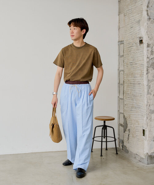 WHIMSIC/SETUP対応】ウエストレイヤードストライプパンツ