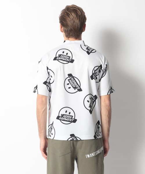 美品】ホーンガーメント HORN G.M.T 総柄モック半袖Tシャツ