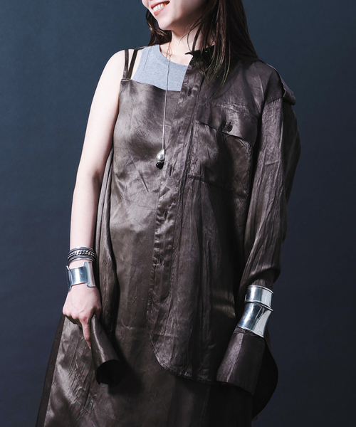 TANAKA(タナカ)の「“O” TANAKA 別注 OVER OFFICER シャツ(シャツ/ブラウス・レディース・ブラウン/ネイビー・LARGE)」の2枚目の写真
