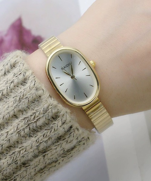 セール】オーバルフェイス シルバーウォッチ（アナログ腕時計