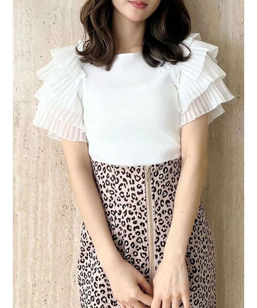 MERCURYDUO（マーキュリーデュオ）の「異素材ティアードスリーブニット（ニット/セーター・レディース・ミント/オフホワイト/ブラック・FREE）」の2枚目の写真