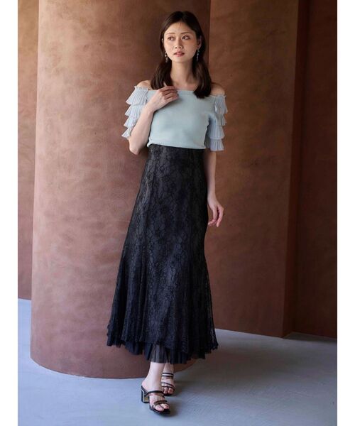 MERCURYDUO（マーキュリーデュオ）の「異素材ティアードスリーブニット（ニット/セーター・レディース・ミント/オフホワイト/ブラック・FREE）」の5枚目の写真