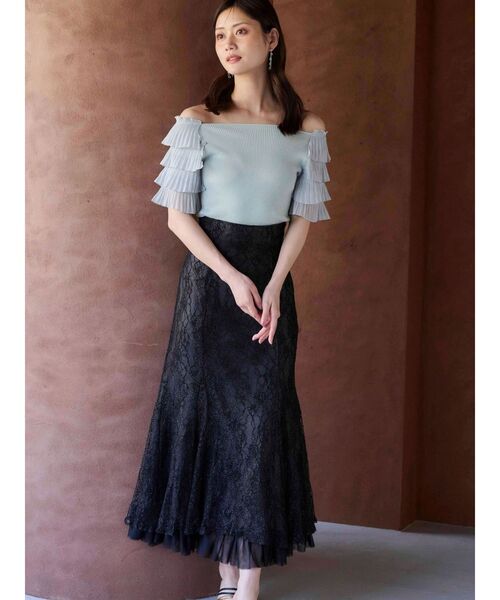 MERCURYDUO（マーキュリーデュオ）の「異素材ティアードスリーブニット（ニット/セーター・レディース・ミント/オフホワイト/ブラック・FREE）」の9枚目の写真