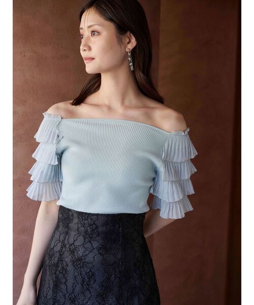 MERCURYDUO（マーキュリーデュオ）の「異素材ティアードスリーブニット（ニット/セーター・レディース・ミント/オフホワイト/ブラック・FREE）」の15枚目の写真