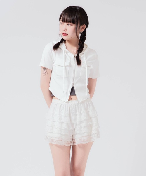 Chick(チック)の「Hooded Double Zip Top / フード付き ダブルジップトップス 秋物 秋服 2026年秋冬(Tシャツ/カットソー・レディース・ブラック/グレー系/ライトグレー/ホワイト/ブラック系・FREE)」の2枚目の写真