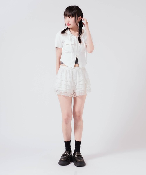Chick(チック)の「Hooded Double Zip Top / フード付き ダブルジップトップス 秋物 秋服 2026年秋冬(Tシャツ/カットソー・レディース・ブラック/グレー系/ライトグレー/ホワイト/ブラック系・FREE)」の10枚目の写真
