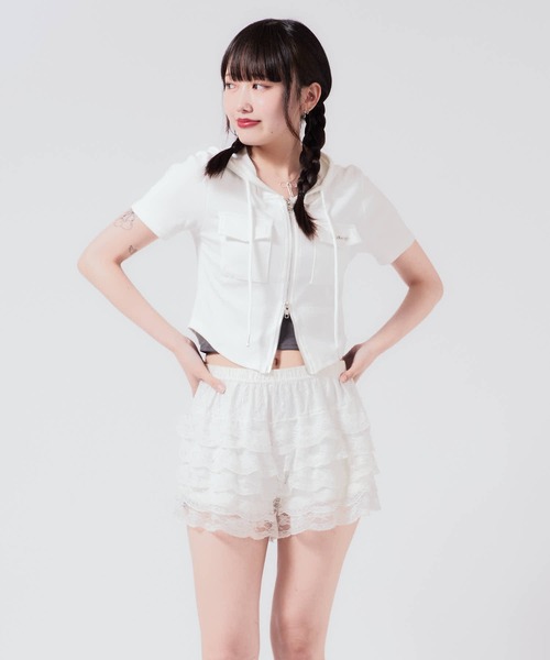 Chick(チック)の「Hooded Double Zip Top / フード付き ダブルジップトップス 秋物 秋服 2026年秋冬(Tシャツ/カットソー・レディース・ブラック/グレー系/ライトグレー/ホワイト/ブラック系・FREE)」の7枚目の写真