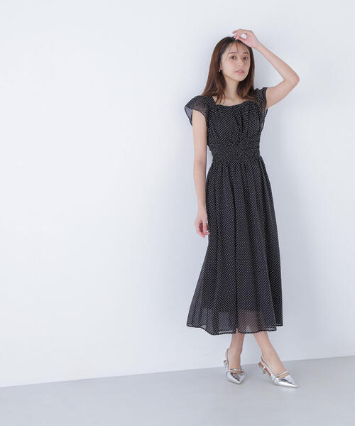 AnMille シアードットシャーリングワンピース(ブラック) シアードットシャーリングワンピース | NATURAL BEAUTY BASIC