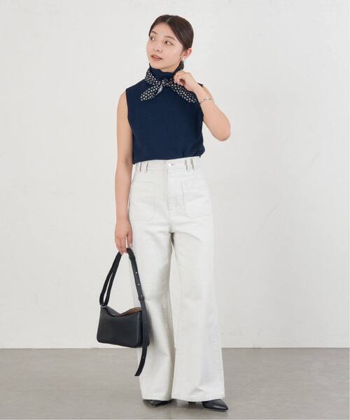 IENA(イエナ)の「《追加》カタアゼノースリーブハイネックプルオーバー(ニット/セーター・レディース・ネイビー/アイボリー・FREE)」の3枚目の写真