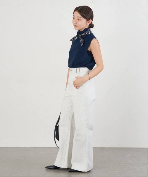 IENA(イエナ)の「《追加》カタアゼノースリーブハイネックプルオーバー(ニット/セーター・レディース・ネイビー/アイボリー・FREE)」の17枚目の写真