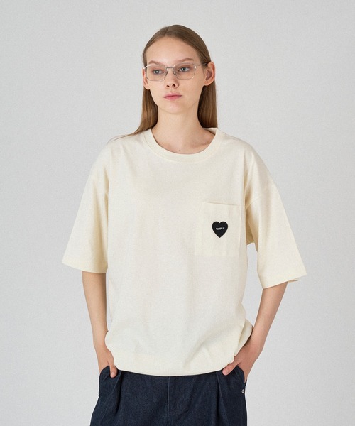 SCARZ♡ワッペンTシャツ セール】HEART LOGO EMBLEM DRAW CODE T-SHIRT / ハートロゴ