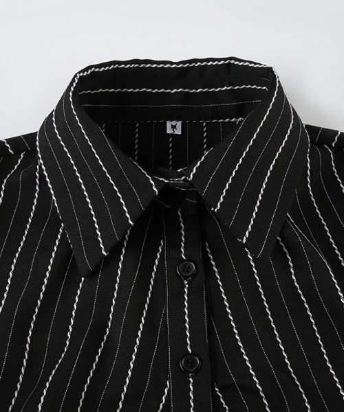 UP START(アップスタート)の「【LAMPOON】タイトストライプシャツ(シャツ/ブラウス・レディース・ブラック/ブルー・MEDIUM/LARGE/SMALL)」の5枚目の写真