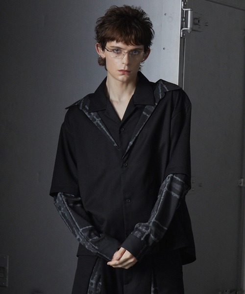 トップス GRANCY Layered Design Open Collar Shirt GRANCY】Layered Design Open Collar Shirt / レイヤード