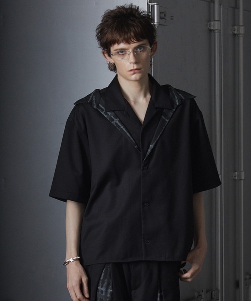 【GRANCY】レイヤードデザインオープンカラーシャツ　M GRANCY】Layered Design Open Collar Shirt / レイヤード