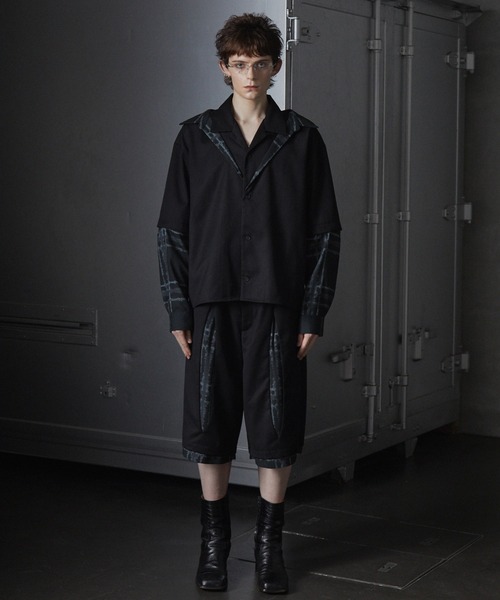 叶*様 GRANCY レイヤードデザインオープンカラーシャツ　ブラック M GRANCY】Layered Design Open Collar Shirt / レイヤード