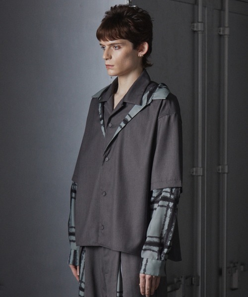 GRANCY レイヤードデザインオープンカラーシャツ グレー　L GRANCY】Layered Design Open Collar Shirt / レイヤードデザイン