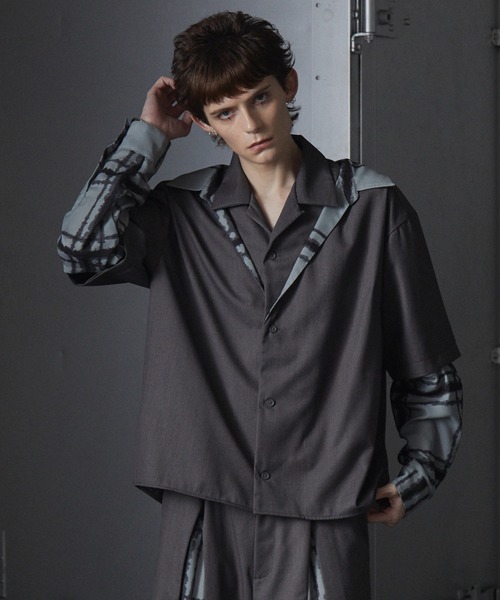 grancy レイヤードデザインオープンカラーシャツ 黒m1 GRANCY シャツ 「GRANCY」Layered Design Open Collar Shirt