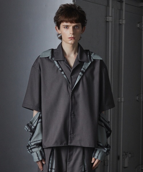 【最安値】GRANCY レイヤードデザインオープンカラーシャツ L グレー GRANCY】Layered Design Open Collar Shirt / レイヤード