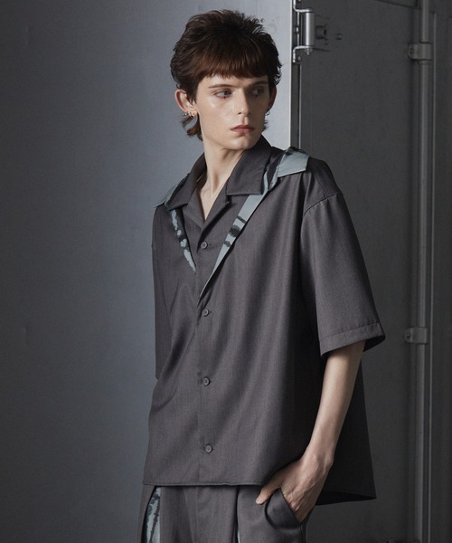 GRANCY レイヤードデザインオープンカラーシャツ グレー　L GRANCY】Layered Design Open Collar Shirt / レイヤードデザイン