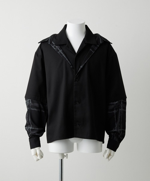 【GRANCY】レイヤードデザインオープンカラーシャツ ブラック Sサイズ GRANCY シャツ 「GRANCY」Layered Design Open Collar Shirt