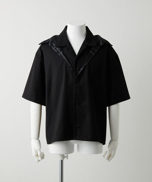 GRANCY レイヤード デザイン オープンカラーシャツ ブラック　S GRANCY】Layered Design Open Collar Shirt / レイヤード