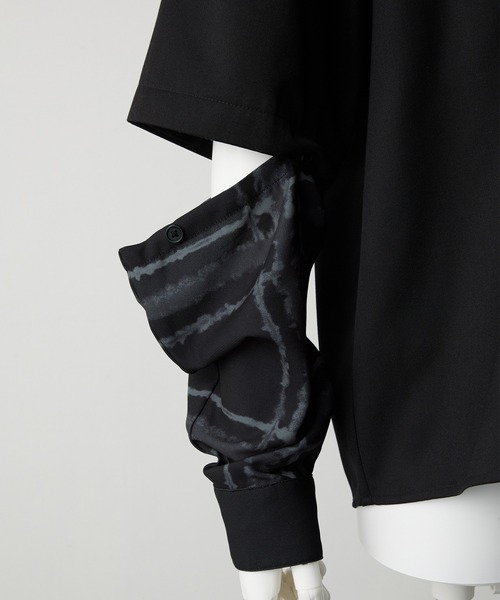 GRANCY レイヤード デザイン オープンカラーシャツ ブラック　S GRANCY】Layered Design Open Collar Shirt / レイヤード