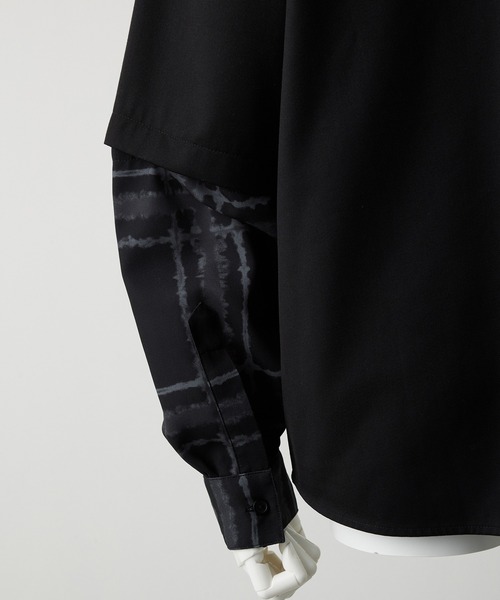 GRANCY レイヤード デザイン オープンカラー シャツ ブラック　L GRANCY】Layered Design Open Collar Shirt / レイヤード