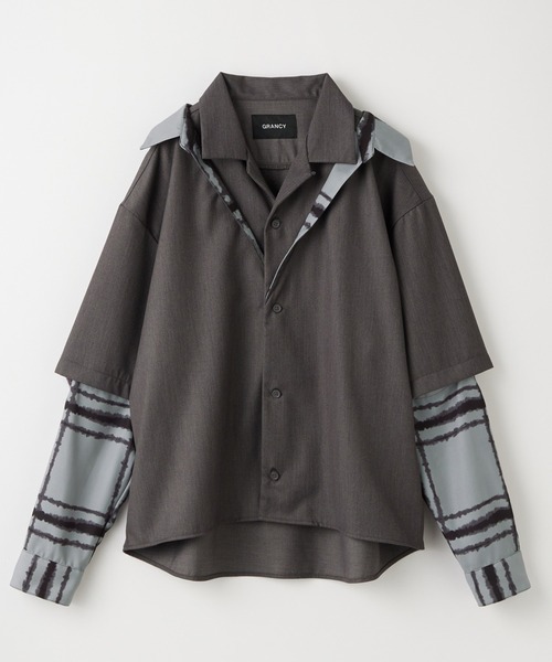 GRANCY レイヤード デザイン オープンカラーシャツ ブラック　S GRANCY】Layered Design Open Collar Shirt / レイヤード