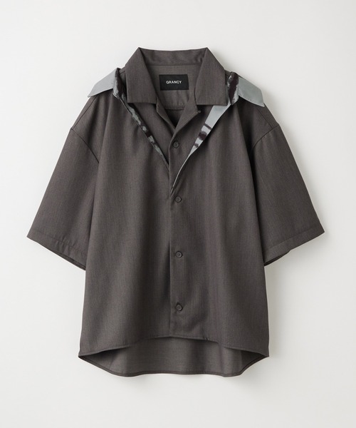 【GRANCY】 レイヤードデザインオープンカラーシャツ ブラック S GRANCY】Layered Design Open Collar Shirt / レイヤード