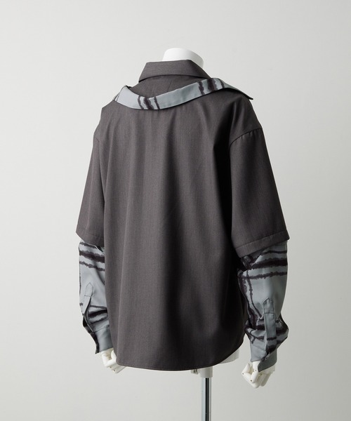 GRANCY レイヤードデザインオープンカラーシャツ ブラック M GRANCY】Layered Design Open Collar Shirt / レイヤード