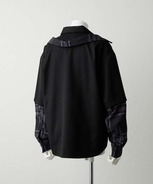 叶*様 GRANCY レイヤードデザインオープンカラーシャツ　ブラック M 叶*様 GRANCY レイヤードデザインオープンカラーシャツ ブラック