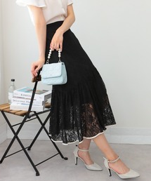 pumpkin port | 総レース 裾パイピング ティアードロングスカート(スカート)