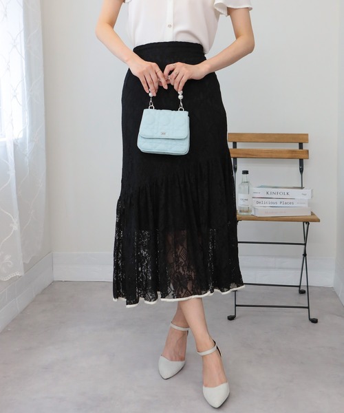 ⭐︎美品　popelin スカート付ロンパース セール】総レース 裾パイピング ティアードロングスカート